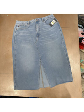 Tommy Hilfiger Denim Midi Skirt Light Blue Size 14 Raw Hem